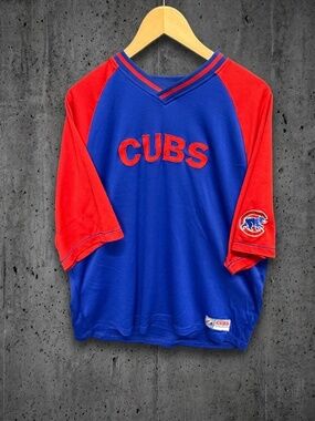 Vintage Majestic Chicago Cubs Pullover Baseball Jersey Mens 2XL BlueRed Mesh MLB